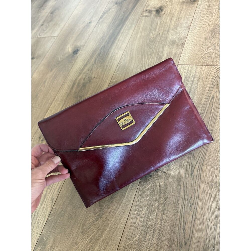 ETIENNE AIGNER 70's red wine gold leather fold over clutch bag purse vintage VTG - Picture 6 of 9